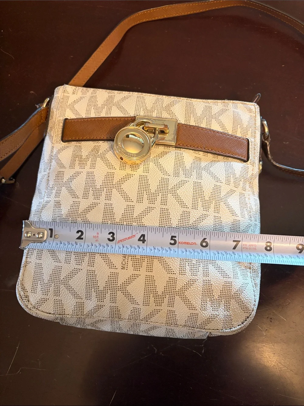 Michael Kors Beige MK Signature Crossbody with Brown Trim